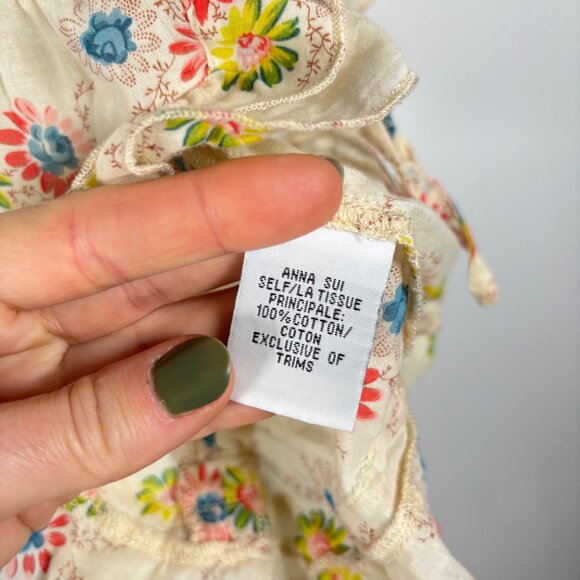 Anna sui Anthropologie Floral Cottagecore Prairie Sleeveless Top Cream Boho Xs - Picture 8 of 8